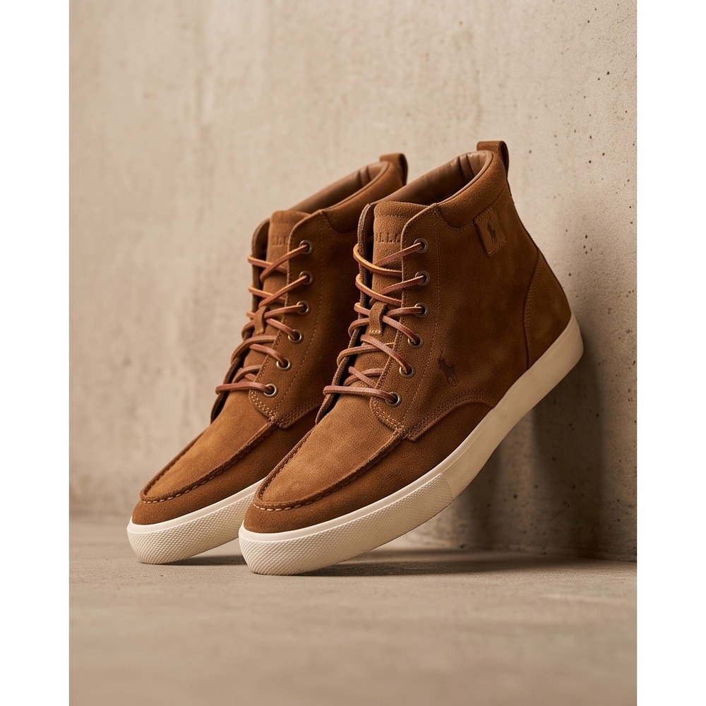Polo Ralph Lauren Vintage Tedd  9.5 Brown Suede High Top Mens Shoes Cracking